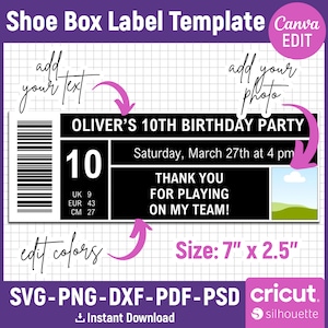 Shoe Box Label Template, Shoe Box Label Svg, Sneaker Box Label Template, Favor Box Label,  Editable Template, Printable, png, Canva Editable