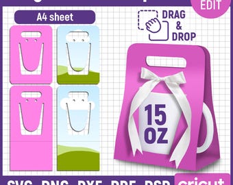 Plantilla para portavasos de 15 oz, molde para caja de taza, portavasos SVG, caja para taza SVG, plantilla para caja de taza, plantilla para caja de regalo de taza, empaque para taza, Canva editable