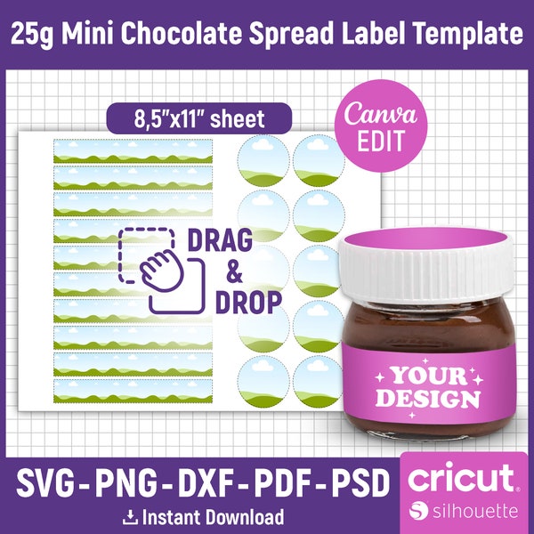 25g Mini Hazelnut Spread Label Template, Hazelnut Cocoa Spread Label, Chocolate Jar Label, Hazelnut Spread Labels, svg, png, Canva Editable