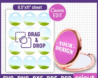 Compact Mirror Sublimation Template, Mirror Label Template, Compact Mirror Template, Round Mirror Template, Printable, DIY, Canva Editable