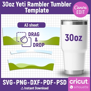 Tumbler Template Svg, 30oz Yeti Rambler Wrap Template, Yeti Rambler 30oz Template, Tumbler Sublimation Template, Full Wrap, Canva Editable
