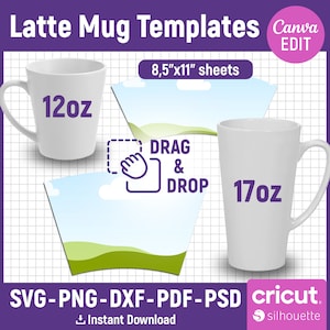 12oz - 17oz Latte Mug Template, Latte Mug Template, Sublimation Mug Template, Mug Press, Mug Template Svg, Sublimation Template, Canva Edit