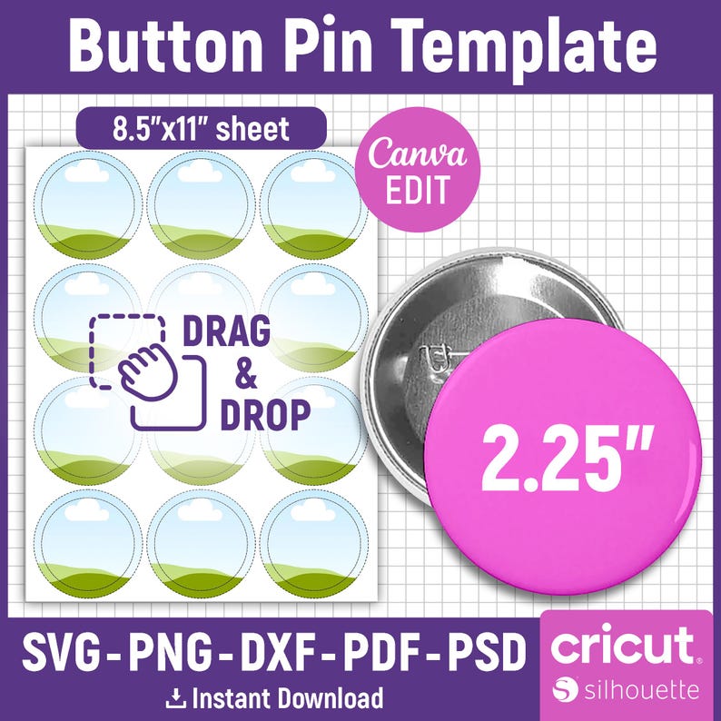 Button Pin Template BUNDLE, Button Pin Svg, Button Pin Blank ...