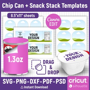 1.3oz Chip Can Wrap Template, Potato Chip Can, Can Label Template, Snack Stack Template, Chip Can Editable, Party Favor, png, Canva Editable