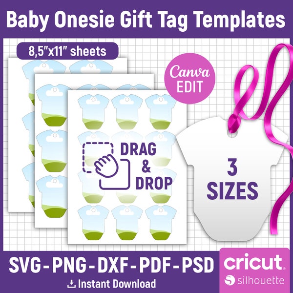 Baby Gift Tag Svg, Baby Onesie Gift Tag Template Bundle, Baby Bodysuit Gift Tag, Baby Shower Gift Tags, Baby Bodysuit Cutout, Canva Editable