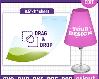 Modello per paralume a forma di calice da vino, modello per paralume a forma di lumino da vino, paralume in carta SVG, paralume a forma di calice da vino, stampabile, modificabile con Canva