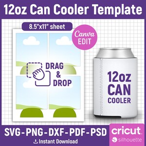 Plantilla para enfriador de latas de 12 oz y plantilla para enfriador de latas delgadas de 12 oz, plantilla para funda de enfriador de latas, plantilla para enfriador de cerveza, sublimación para soporte de latas, editable en Canva. imagen 2