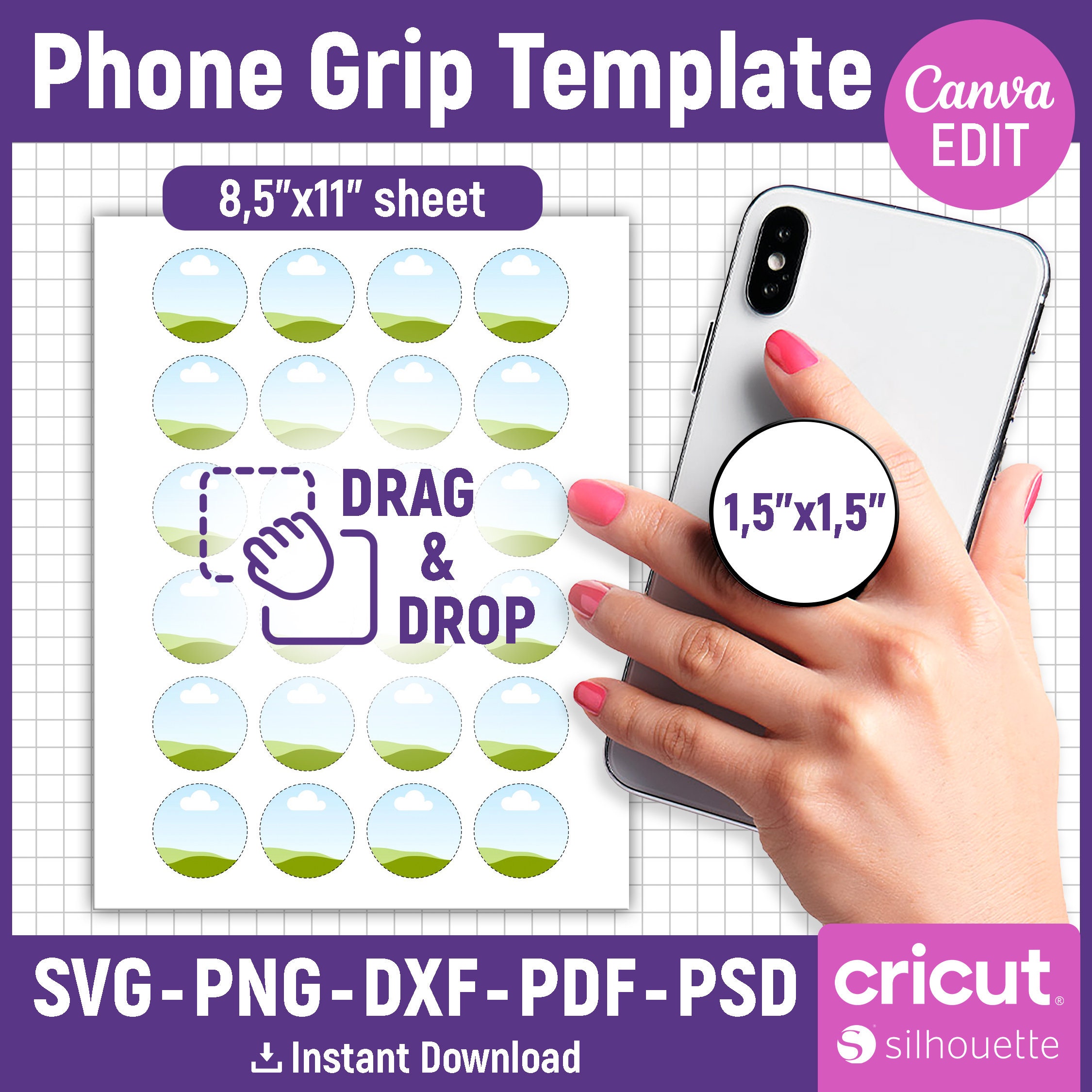 Phone Grip Template, Phone Grip Blank Template, Phone Grip Svg, Phone ...