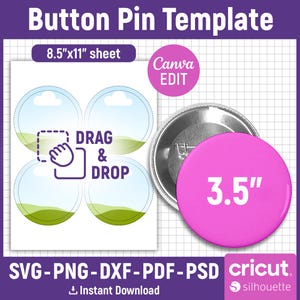 3.5&quot; Button Pin Template, Button Pin Svg, Button Pin Blank, Sublimation Button Pin Template, Badge Circle Labels, DIY, png, Canva Editable