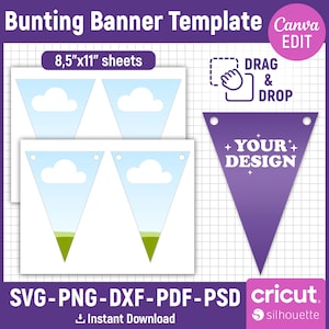 Bunting Banner Template, Triangle Banner Flag Template, Bunting Banner Svg, Flag Banner Svg, Bunting Flag Svg, Printable, Canva Editable