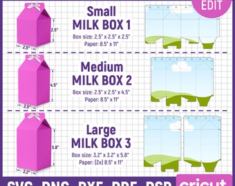 Milk Box Template BUNDLE, Milk Carton Box Template, Milk Favor Box Svg, Party Favor Box, Box Template, Gift Box Svg, DIY Box, Canva Editable