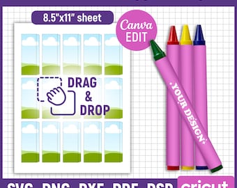 Crayon Wrapper Template, Wax Color Pen Wrapper Template, Crayon Label Template, Crayon Sticker, Party Favor, Printable, DIY, Canva Editable