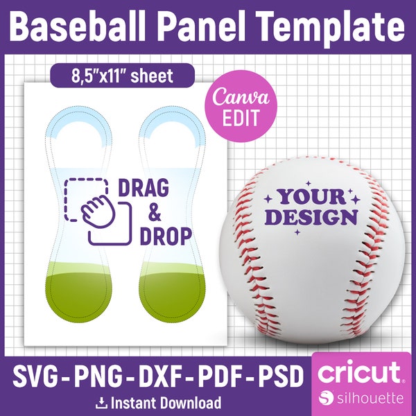 Baseball Panel Template Svg, Baseball Leather Blank Template, Photo Baseball, Custom Baseball Panel Template, png, dxf, psd, Canva Editable