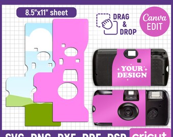 Modelo para capa descartável de câmera, Modelo para câmera analógica Quicksnap, Modelo de etiqueta para câmera, Capa para câmera, Câmera personalizada, Faça você mesmo, Editável no Canva
