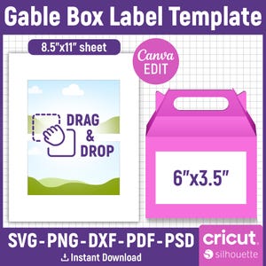 15,5 cm x 8,5 cm etikettmall för gavellåda, etikett för gavellådans framsida, utskrivbar gavellåda, gavellåda, mall för festgåvor, Svg, DIY, PNG, Canva redigerbar