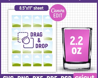 2.2oz Square Shot Glass Template, Shot Glass Wrapper, Shot Glass Label Template, Shot Glass Sticker, Printable, Sublimation, Canva Editable
