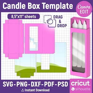 Candle Box Template, Candle Box Svg, Unscented Chandelier Candle Box Template, Tall Candle Box, Pull Box Template, DIY Box, Canva Editable