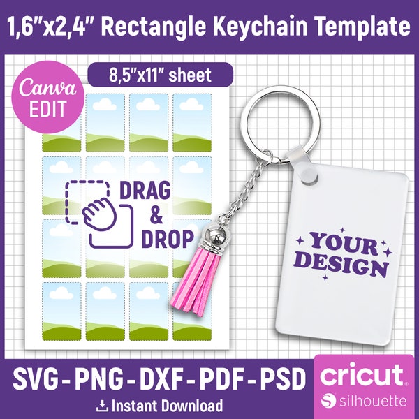 1.6" x 2.4" Rectangle Keychain Template, Keychain Template Svg, Sublimation Template, Keychain Personalized, Custom Keychain, Canva Editable