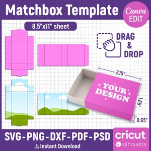 Matchbox-sjabloon, matchbox-svg, doosverpakking, luciferdoossjabloon, bruiloft matchbox-svg, aangepaste luciferdoosje, afdrukbare, DIY, canva bewerkbaar