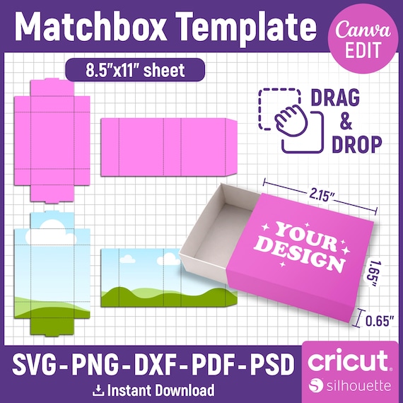 Matchbox Template, Matchbox Svg, Box Packaging, Match Box Template, Wedding Matchbox Svg, Custom Matchbox, Printable, DIY, Canva Editable