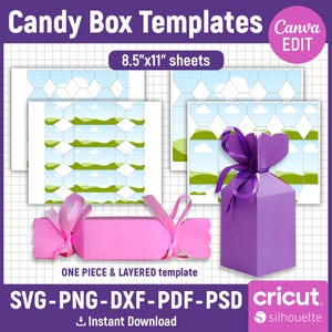 Modèle de boîte de bonbons, boîte en forme de bonbon, boîte-cadeau, modèle de boîte-cadeau de bonbons, coffret cadeau de fête, coffret cadeau, boîte Svg pour Cricut, toile modifiable