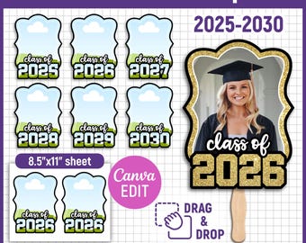Plantilla editable de abanico de graduación 2025-2030, abanico de graduación personalizado, plantilla de abanico de graduación, abanico de graduación, adorno para pastel, hazlo tú mismo, editable en Canva