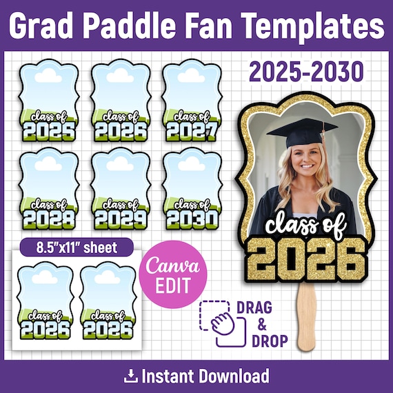2025-2030 Editable Grad Paddle Fan Template, Custom Grad Fan, Graduation Fan Template, Graduation Fan, Cake Topper, DIY, Canva Editable