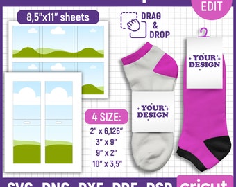Socks Label Template, Sock Tag Template, Cotton Socks Label Designs, Socks Fold Label, Sock Wrapper Template, Party Favor, Canva Editable