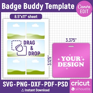 Badge Buddy Template, ID Badge Template, Badge Buddy Blank, Vip Badge, Staff Badge, Name Badge, Office Badge, Printable, DIY, Canva Editable