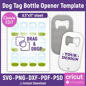 Dog Tag Bottle Opener Template Svg, Stainless Steel Bottle Opener, Beer Bottle Opener Sublimation Template, Blank Template, Canva Editable
