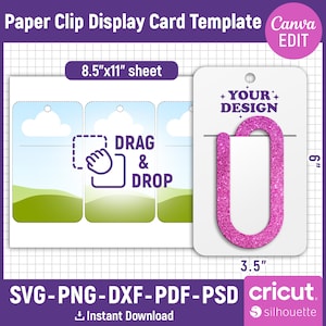 Jumbo Paper Clip Display Card Template, Paper Clip Holder Template, Bookmark Display Card Template, Bookmark Card Template, Canva Editable
