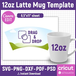 12oz Latte Mug Template, Latte Mug Template, Sublimation Mug Template, Mug Press, Mug Template Svg, Sublimation Template, Canva Editable