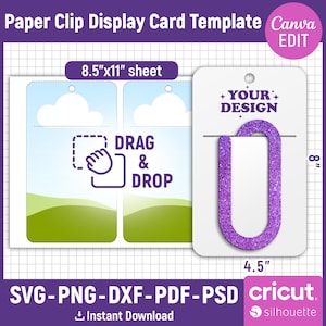 Jumbo Paper Clip Display Card Template, Paper Clip Holder Template, Bookmark Display Card Template, Bookmark Card Template, Canva Editable