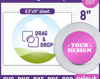 8 inch Plate Charger Template, Plate Insert Template, Circle Template, Round Charger Template, Round Blank Plate, Printable, Canva Editable