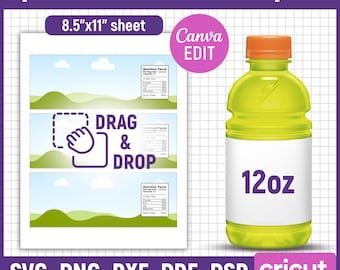 12oz Sport Drink Bottle Label Template, Sport Drink Label Template, Water Bottle Label Template, Water Bottle Sticker, DIY, Canva Editable