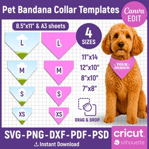 Pet Bandana Collar Template, Bandanas Triangle Scarf Template, Cat & Dog Bandana Template, Pet Bandana Sublimation Template, Canva Editable