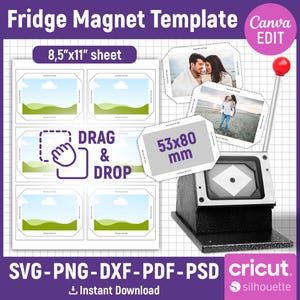 53mmx80mm Fridge Magnet Template, Magnet Maker Template, Magnet Machine Template, Landscape Magnet Template, Printable, DIY, Canva Editable