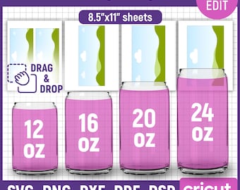 12oz, 16oz, 20oz, 24oz, Glass Can Wrap Template, Libbey Can Glass Template, Glass Jar Cup Template, Libbey Beer Can Template, Canva Editable