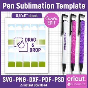 Pen Wrap Template, Pen Sublimation Template, Pen Wrapper Template, Sublimation Pen Template, Pen svg, Pen Wrap Size, png, Canva Editable