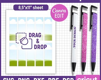 Pen Wrap Template, Pen Sublimation Template, Pen Wrapper Template, Sublimation Pen Template, Pen svg, Pen Wrap Size, png, Canva Editable