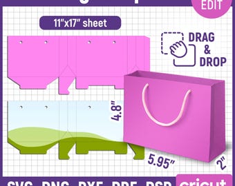 Presentpåsemall, papperspåsemall Svg, presentpåse Svg, presentask Svg, presentpåsemall, födelsedagspresentpåse, klippfiler, png, redigerbar Canva