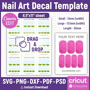 Round Nail Art Decal Template, Nail Blank Template, Nail Wrap Template Svg, Nail Design Template, Waterslide Nail Decals, Canva Editable