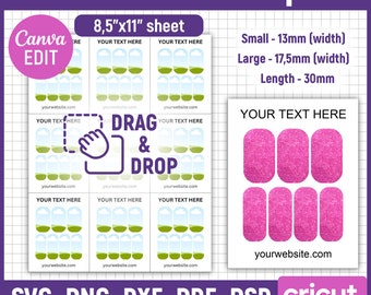 Ronde Nail Art Decal sjabloon, nagel lege sjabloon, nagel wrap sjabloon SVG, nagel ontwerpsjabloon, glijbaan nagel stickers, Canva bewerkbare