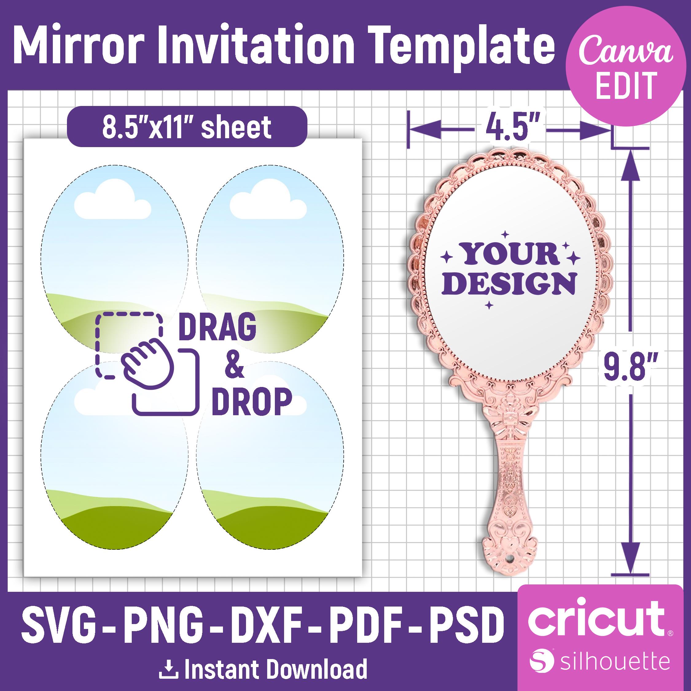 Modèle d'Invitation miroir, ovale pour miroir à main, invitation princesse, invitation de Quinceanera, imprimable, modifiable sur toile