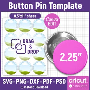2.25&quot; Button Pin Template, Button Pin Svg, Button Pin Blank, Sublimation Button Pin Template, Badge Circle Labels, png, Canva Editable
