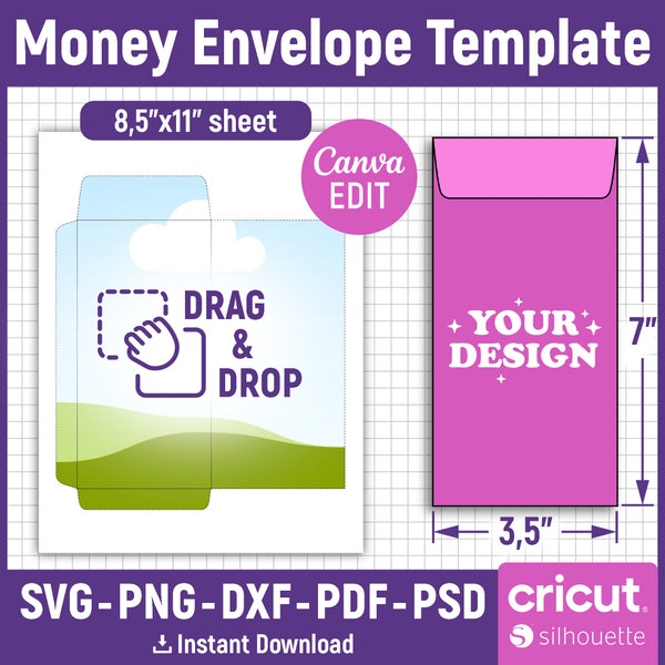 Plantilla de sobre de dinero, titular de dinero, sobre de dinero svg, sobre de presupuesto, sobre de efectivo en blanco, imprimible, sobre de regalo, canva editable