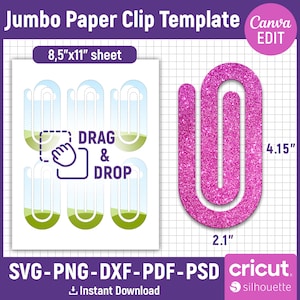 Jumbo Paperclip Vorlage, Paperclip Lesezeichen svg, Paperclip svg, Snack Clip svg, Paperclip Laser-Datei, Paperclip Sublimation, Canva editierbar