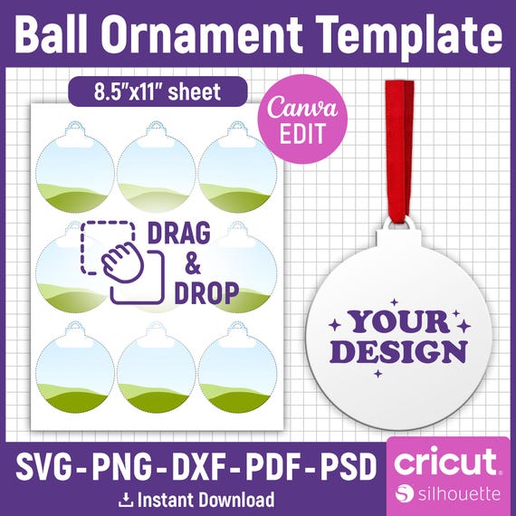 Ball Ornament Template, Ornament Sublimation Template, Ball Sublimation Ornament, Christmas Ornament Svg, Gift Tag Svg, DIY, Canva Editable