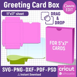 Plantilla de caja de tarjeta de felicitación de 5 x 7 pulgadas, caja de invitación, sobre de tarjeta de felicitación, caja de tarjeta Svg, archivos de corte, Cricut, Silhouette, Canva editable
