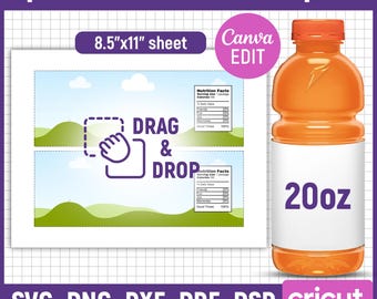20oz Sport Drink Bottle Label Template, Sport Drink Label Template, Water Bottle Label Template, Water Bottle Sticker, DIY, Canva Editable